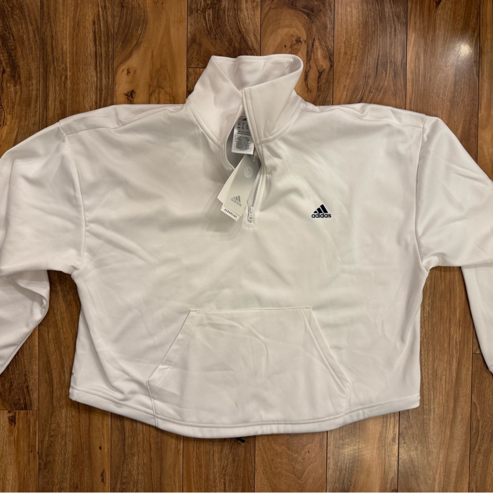 Adidas wide Crop Training White Pullover Zip.